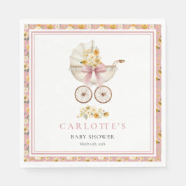 Blush Pink Pram Floral Baby Shower Luncheon Napkin Pappersservett