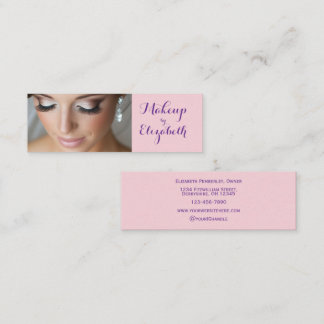 Blush Pink Purple Script Photo Makeup Mini Visitkort