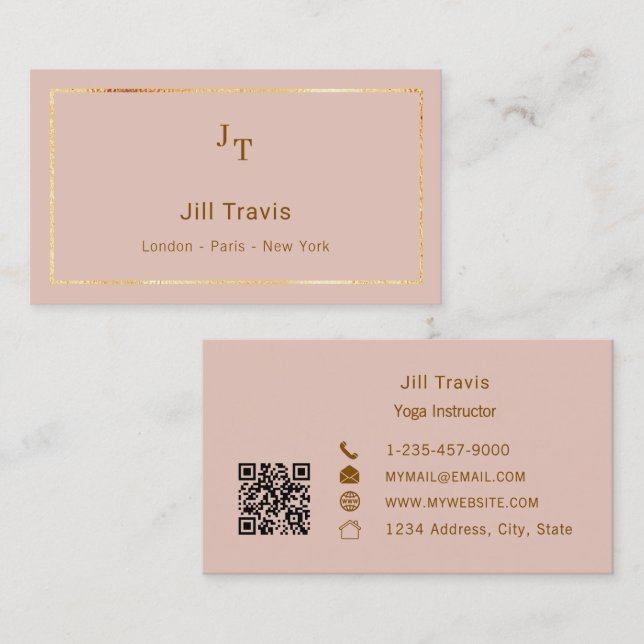 Blush pink QR code Business Card Visitkort (Fram/baksida)