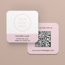 Blush Pink QR Code Logo Square Business Card