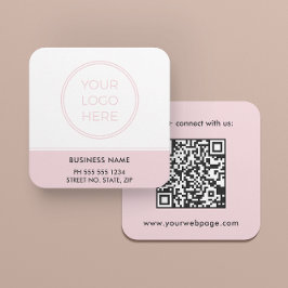 Blush Pink QR Code Logo Square Business Card Fyrkantigt Visitkort