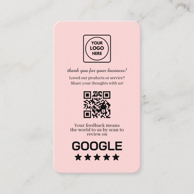 Blush Pink QR | Google Reviews Custom Feedback  Visitkort (Framsida)