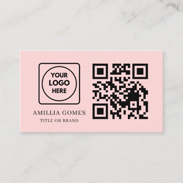 Blush Pink QR | Minimal Feminine Contact Design Visitkort (Framsida)