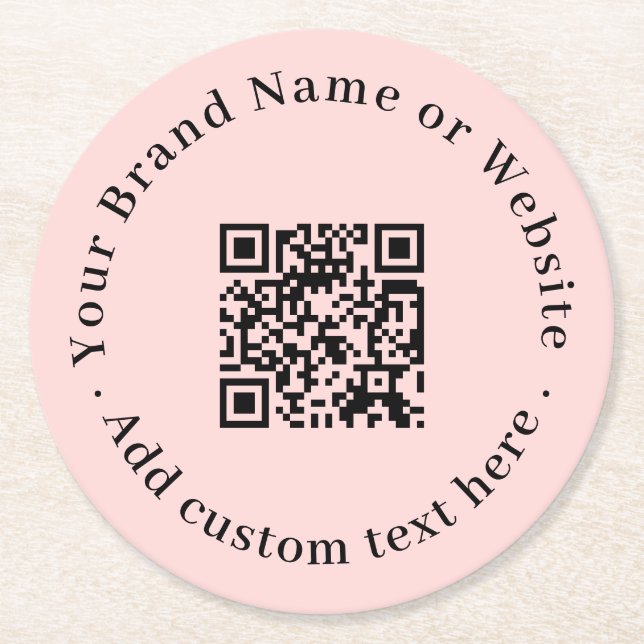 Blush Pink QR | Modern Feminine Elegant Scan  Underlägg Papper Rund (Framsidan)