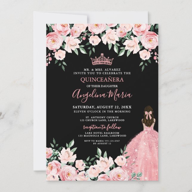 Blush Pink Quinceanera Invitation Inbjudningar (Framsida)