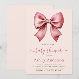 Blush Pink Red Bow Girl Baby Shower Inbjudningar