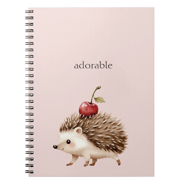 Blush Pink Red Cherry Adorable Hedgehog Anteckningsbok (Framsidan)