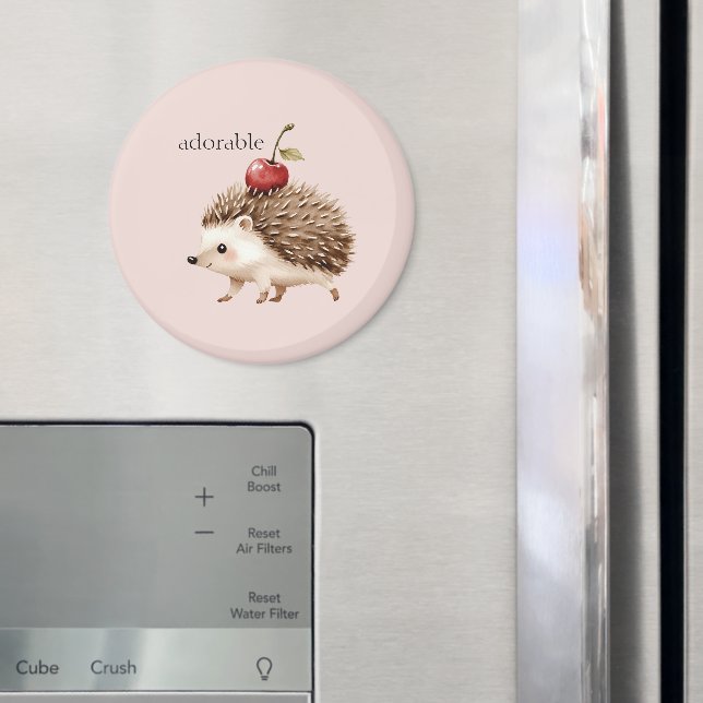 Blush Pink Red Cherry Adorable Hedgehog Magnet (In Situ (Fridge))
