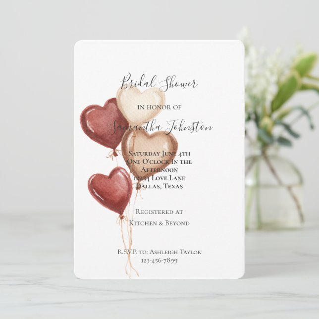 Blush Pink Red Cream Heart Balloons Bridal Shower Inbjudningar (Stående Fram)
