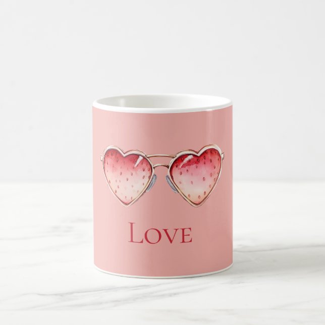 Blush Pink Red Strawberry Heart Glasses Kaffemugg (Center)
