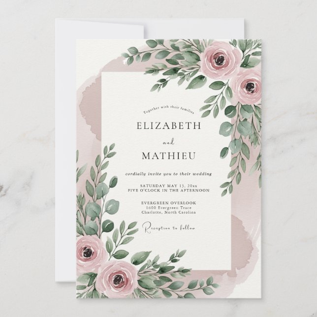 Blush Pink Resplendent Botanical Wedding Inbjudningar (Framsida)