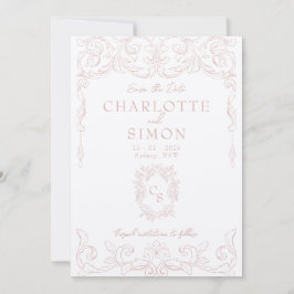 Blush Pink Rococo Save the Date Card Spara Datumet