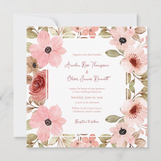 Blush Pink Romantic Floral Wedding Invitation (Framsida)