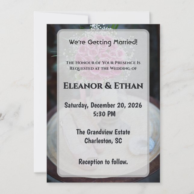 Blush Pink Rose Bouquet Rustic Wedding Invite Inbjudningar (Framsida)