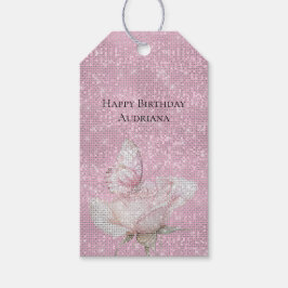 Blush Pink Rose Butterfly Sparkle Birthday Presentetikett