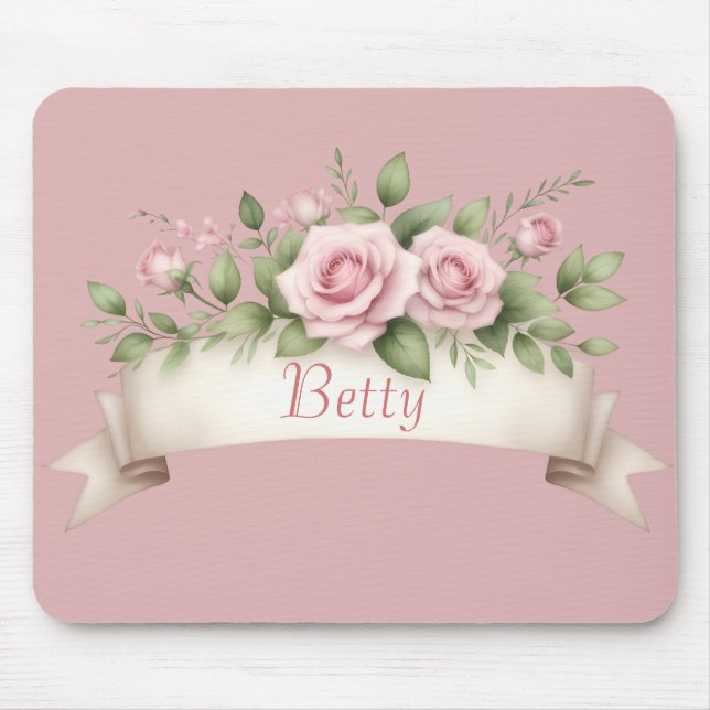 Blush Pink Rose Custom Name Musmatta (Framsidan)