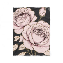 Blush Pink Rose Floral Fleece Blanket