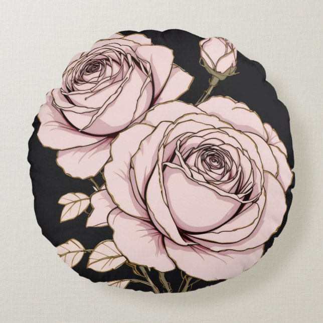 Blush Pink Rose Floral Round Pillow  Rund Kudde (Framsidan)