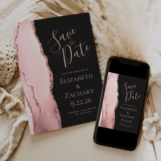 Blush Pink Rose Gold Agate Save the Date Card Spara Datumet (Skapare uppladdad)