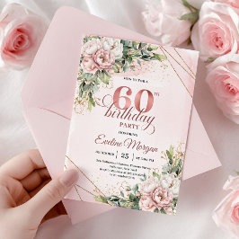 Blush Pink Rose Gold Floral 60th Birthday Invites Inbjudningar