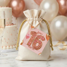 Blush Pink Rose Gold Sweet 16 Birthday Thank You Gåvor Etiketter