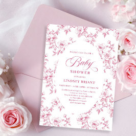 Blush Pink Rose Pattern French Toile Baby Shower  Inbjudningar