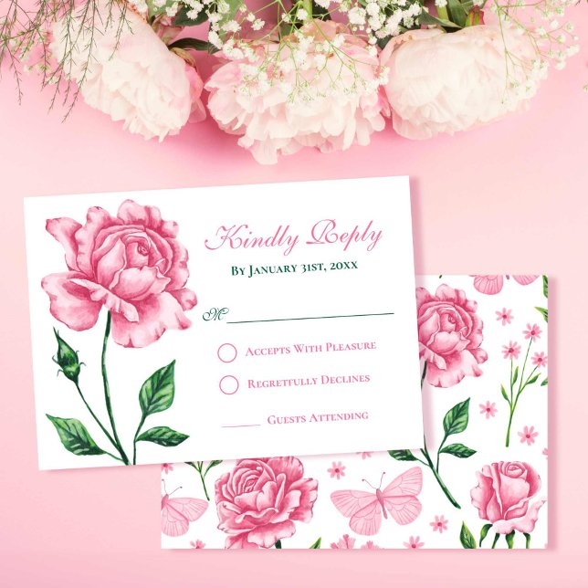 Blush Pink Rose Quinceañera Response Card OSA Kort (Blush Pink Rose Quinceañera Response Card)