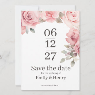 Blush Pink Rose Save the Date Card Spara Datumet