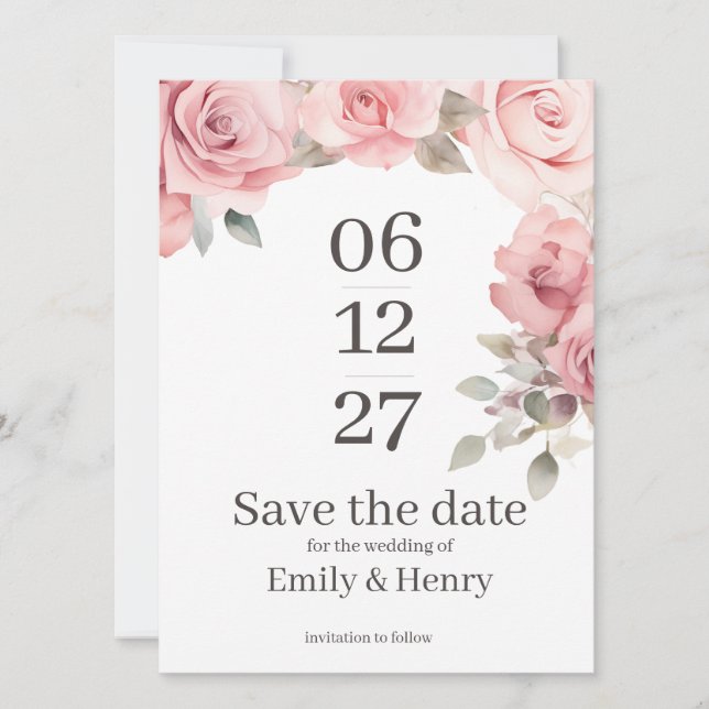 Blush Pink Rose Save the Date Card Spara Datumet (Framsida)