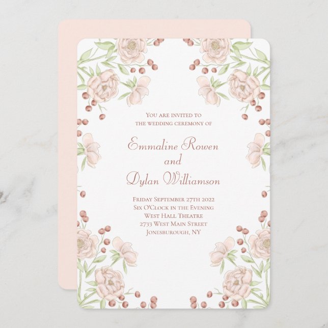 Blush Pink Rose Wedding Inbjudningar (Fram/baksida)
