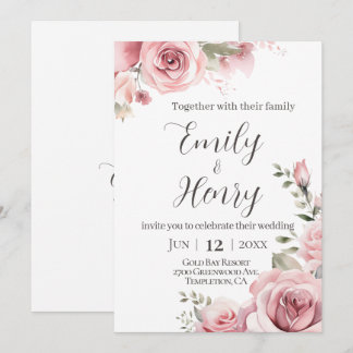 Blush Pink Rose Wedding Invitation Inbjudningar