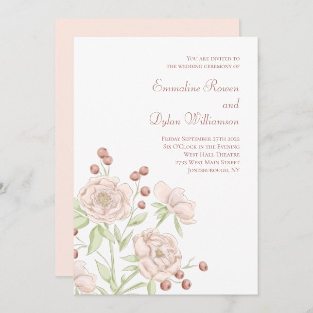 Blush Pink Rose Wedding Modern Inbjudningar (Fram/baksida)