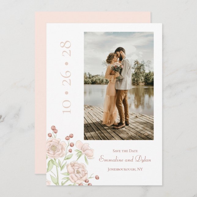 Blush Pink Rose Wedding Modern Save the Date Inbjudningar (Fram/baksida)