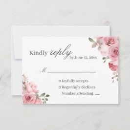 Blush Pink Rose Wedding RSVP Card OSA Kort