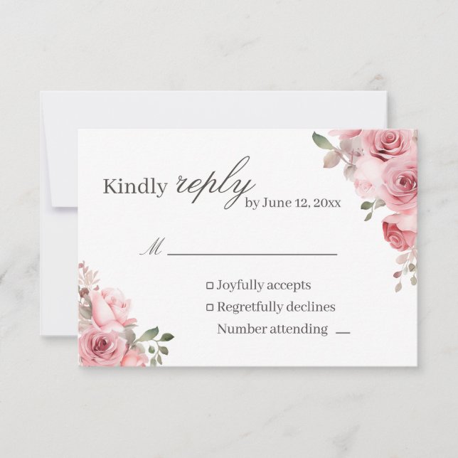 Blush Pink Rose Wedding RSVP Card OSA Kort (Framsida)