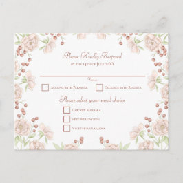 Blush Pink Rose Wedding RSVP Helg Vykort