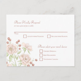 Blush Pink Rose Wedding RSVP Modern Reply Helg Vykort