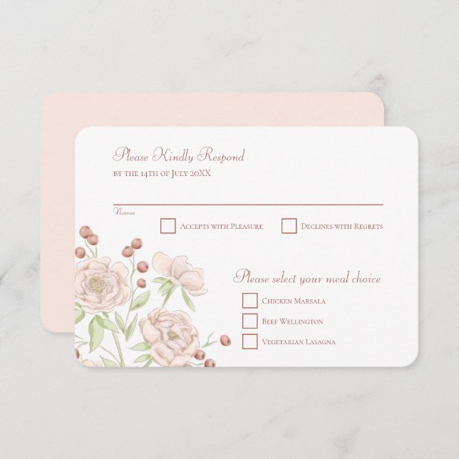 Blush Pink Rose Wedding RSVP Reply Modern Inbjudningar (Fram/baksida)
