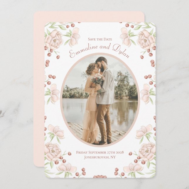 Blush Pink Rose Wedding Save the Date Inbjudningar (Fram/baksida)