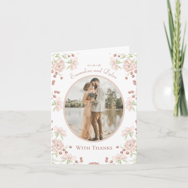 Blush Pink Rose Wedding Thank You Cards Photo Inbjudan (Framsida)