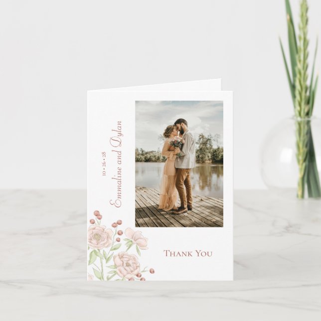 Blush Pink Rose Wedding Thank You Cards Photo Inbjudan (Framsida)