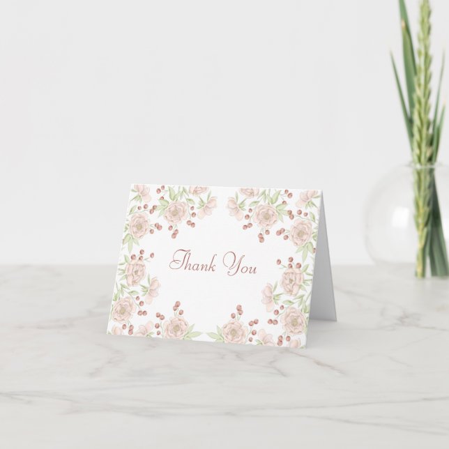 Blush Pink Rose Wedding Thank You Note Card Inbjudan (Framsida)