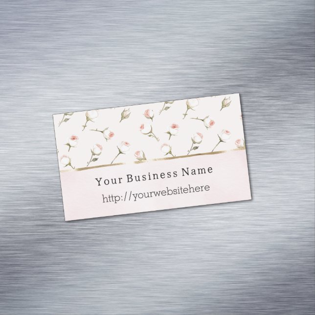 Blush Pink Roses Floral Business name website Magnetiska Visitkort (In Situ)
