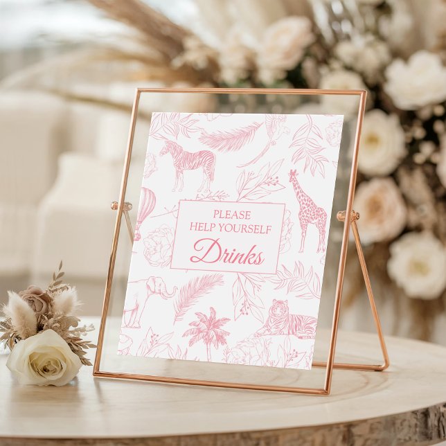 Blush Pink Safari Jungle Baby Shower Drinks Sign Poster (Skapare uppladdad)