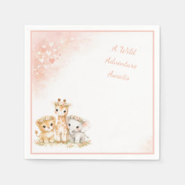 Blush Pink Safari Lion Elephant Giraffe Kids  Pappersservett