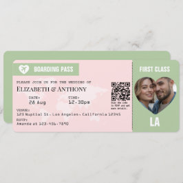 Blush Pink & Sage Green Boarding Pass Wedding Inbjudningar