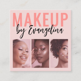 Blush Pink Script 3 Photo Makeup Fyrkantigt Visitkort