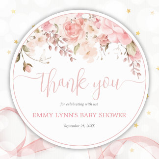 Blush Pink Script Baby Shower Thank You Runt Klistermärke