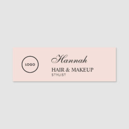 Blush Pink Script Logo Hair Makeup Namnbricka