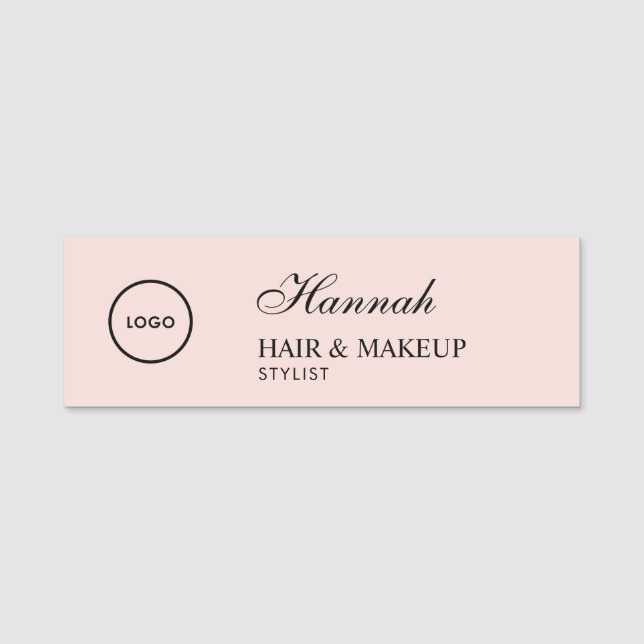 Blush Pink Script Logo Hair Makeup Namnbricka (Framsida)